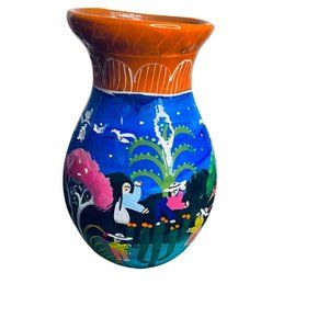 HAND-PAINTED CLAY VIBRANT MEXICAN FOLK ART VASE